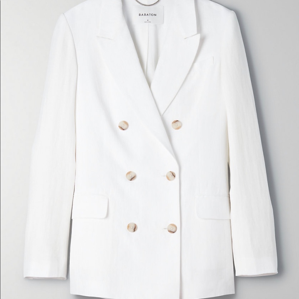 NWT White Double Breasted Linen Blazer Babaton SZ6